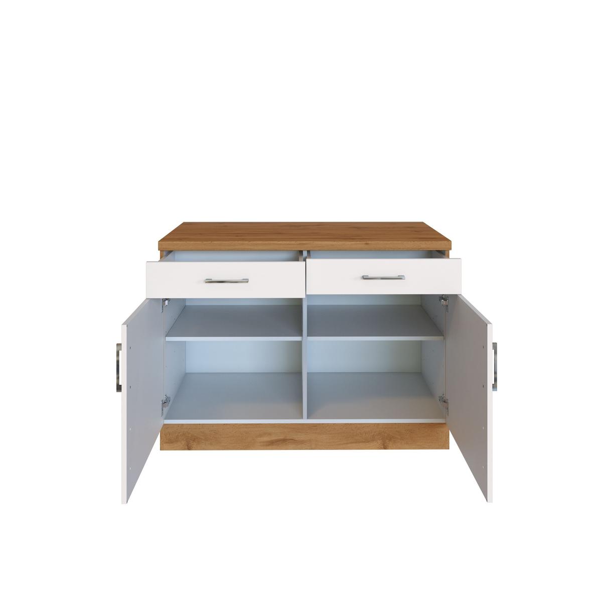 Küchenunterschrank B: 100 cm Weiß/Eiche Dekor mit Laden - Weiß, MODERN, Holzwerkstoff (100/85/60cm) - Held