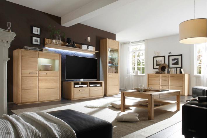 Wohnkombination 4-Tlg. Sena Eichefarben - Eichefarben, Design, Glas/Holz (319/209/51cm) - Livetastic