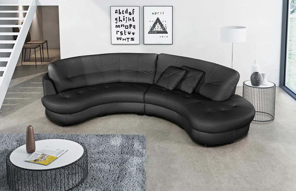 Ecksofa Bretania Schwarz S: 300x113 cm - Schwarz, Design, Leder/Textil (300/113cm) - Livetastic