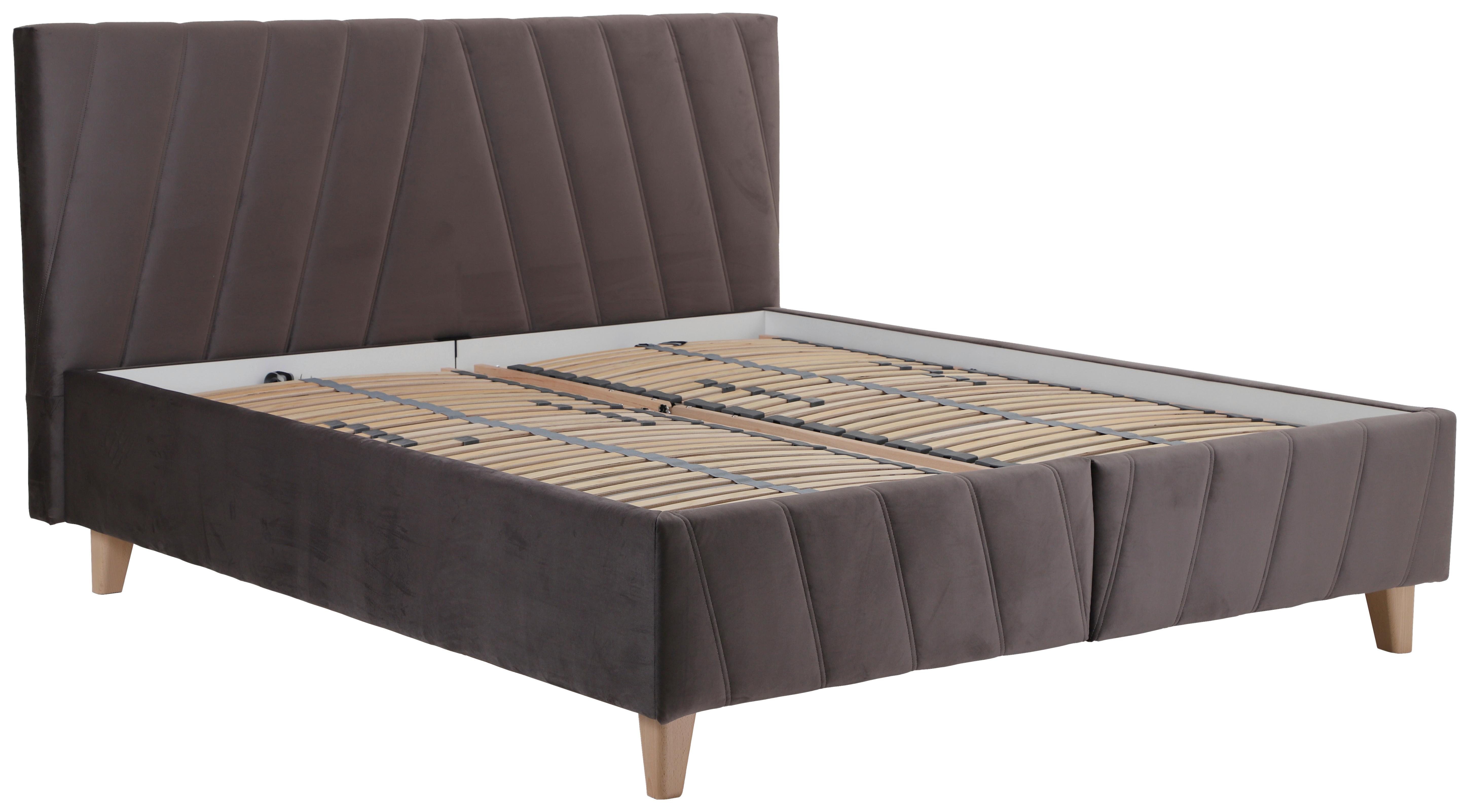 Čalouněná postel NORA,160x200,hnědá - přírodní barvy/hnědá, Moderní, dřevo/textil (160/200cm)