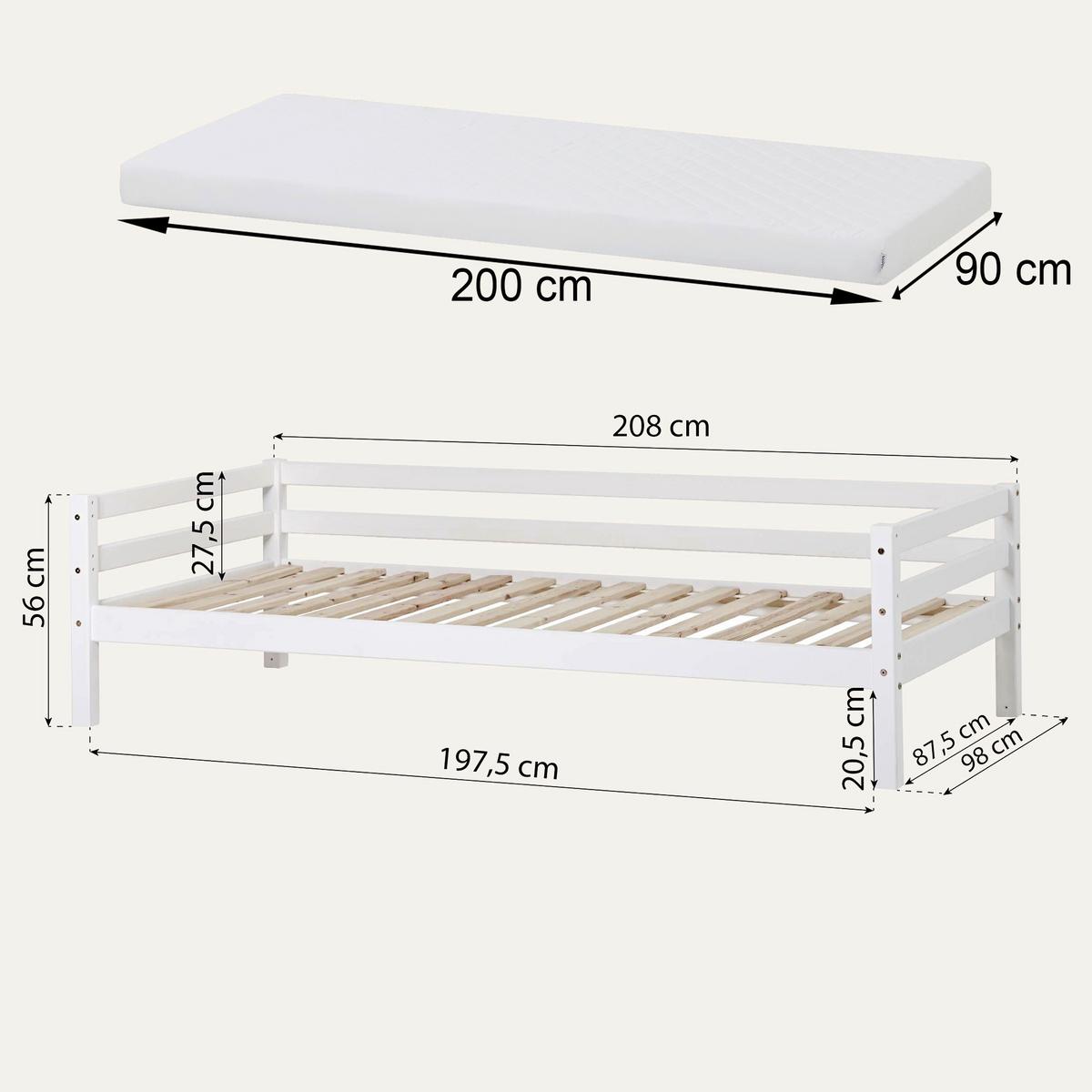 Kinder-/Juniorbett Eco Dream Weiß, Lf: 90x200 cm - Weiß/Kieferfarben, MODERN, Holz (90/200cm) - MID.YOU