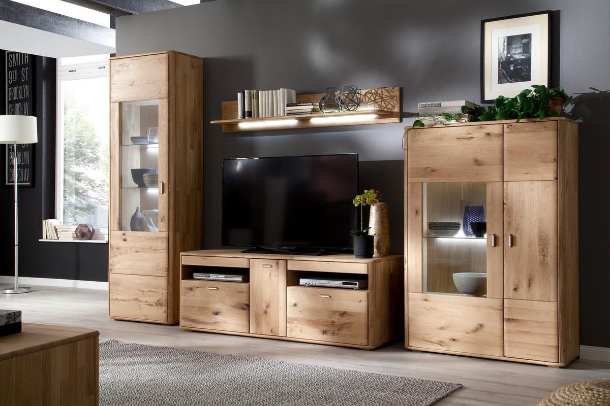 Wohnkombination Massiv 4-tlg. Ravello Eichefarben - Eichefarben, Design, Glas/Holz (339/208/50cm) - Livetastic