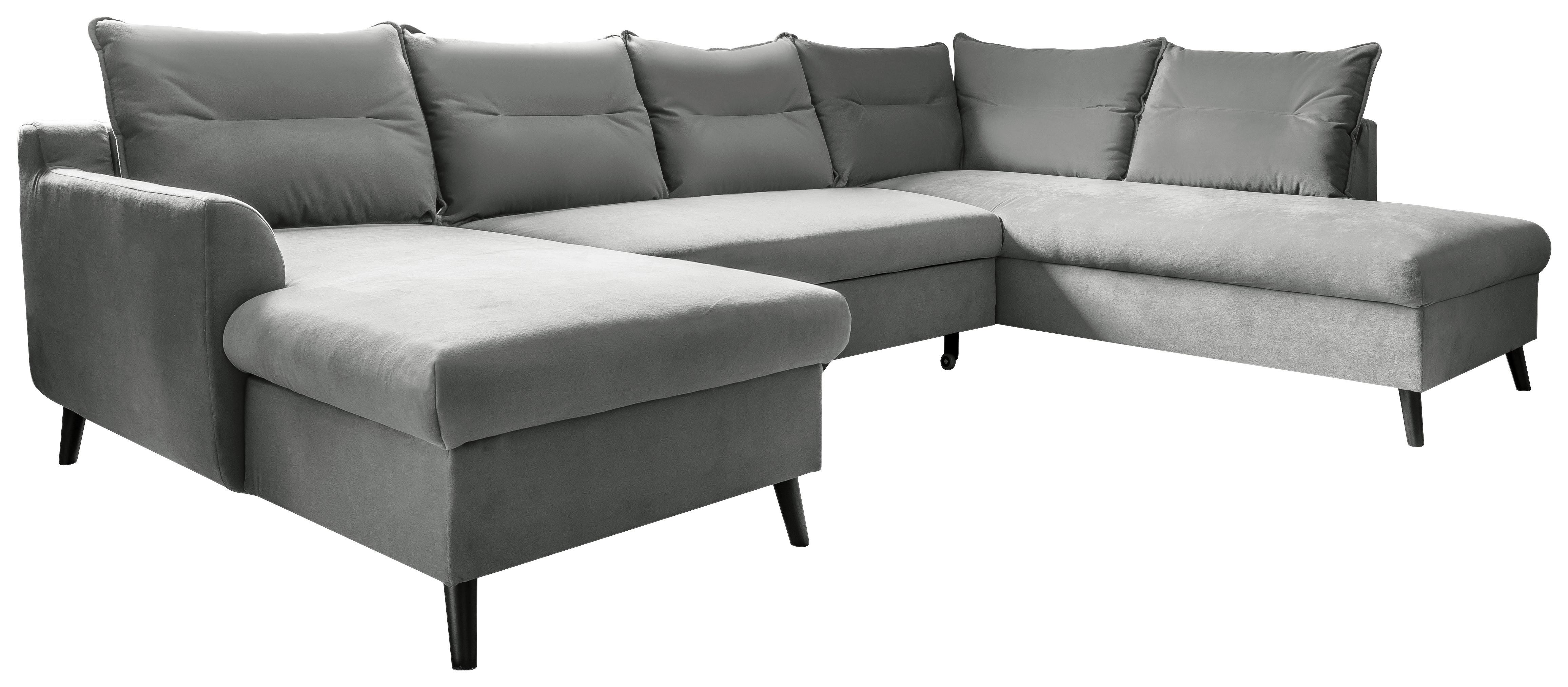 Sedacia súprava ISABELLA U, svetlosivá farba - čierna/svetlosivá, Basics, drevo/textil (150/300/200cm) - MID.YOU