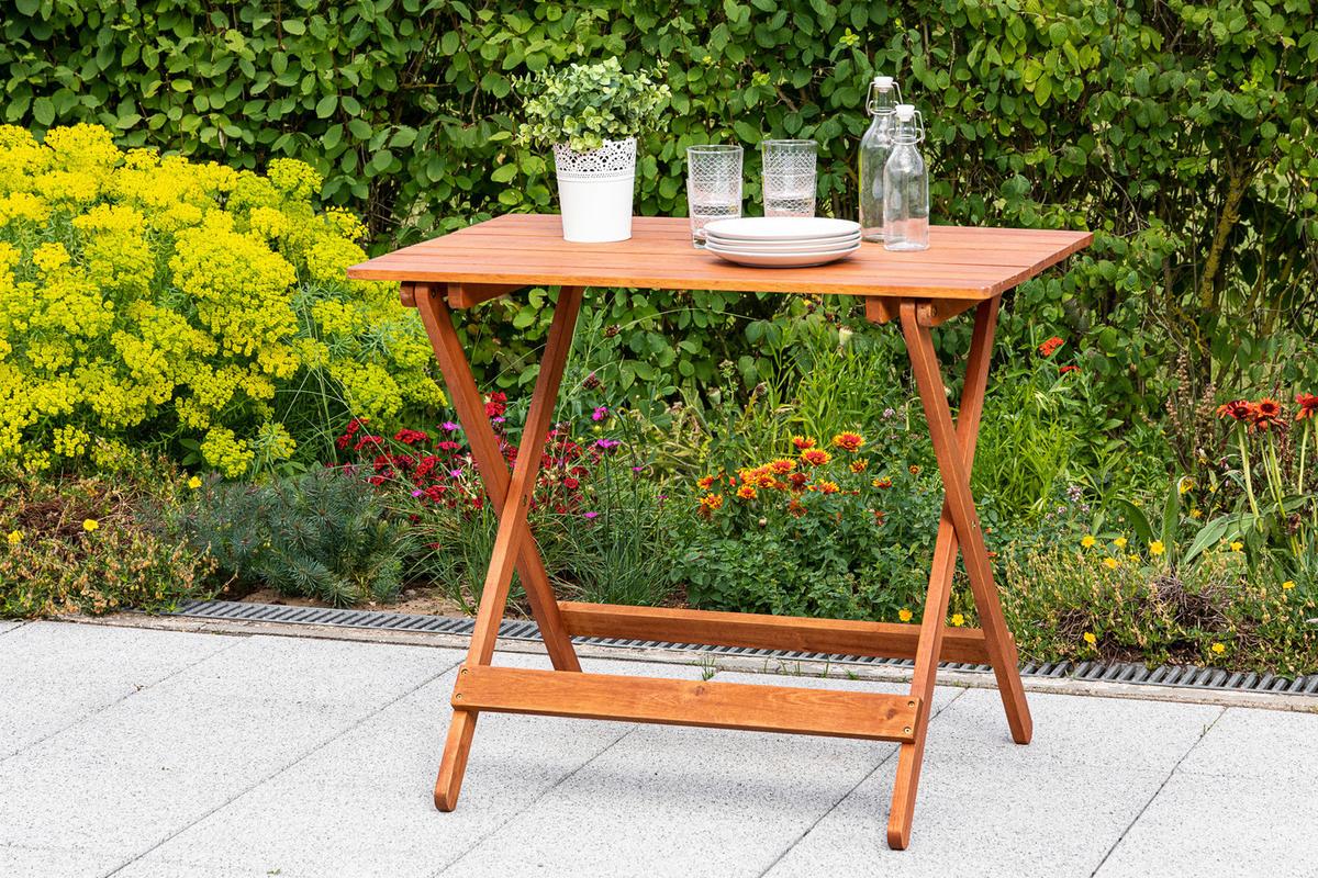 Gartentisch Klappbar Eukalyptusholz Natur - Naturfarben, KONVENTIONELL, Holz (90/72/60cm) - Gardenson