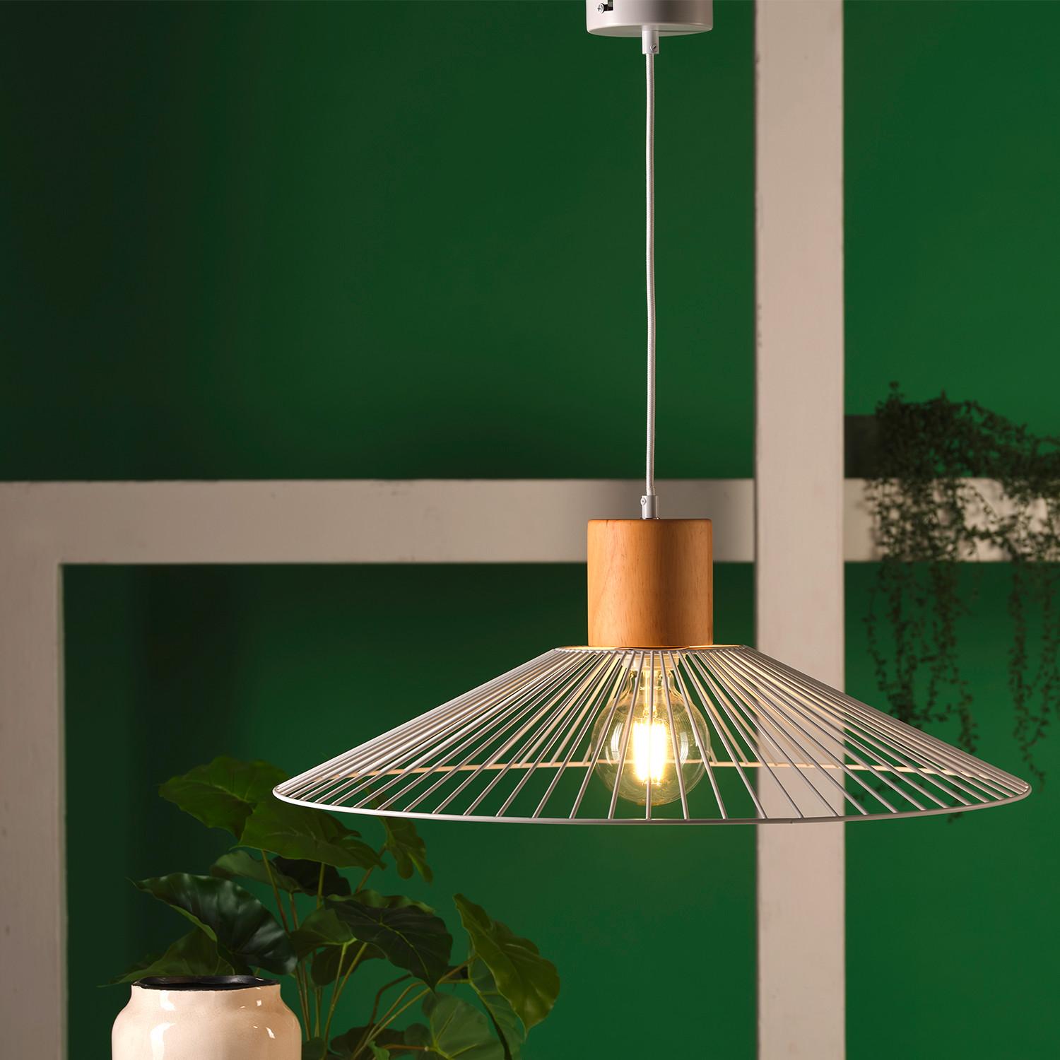 Pendelleuchte Hellbraun Weiß Hg L: 60 cm - Hellbraun/Weiß Hochglanz, Basics, Holz/Metall (60/60/160cm)