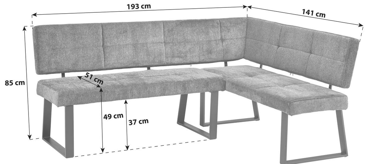 Eckbank Magnus dunkelgrau, S: 193x141 cm - Dunkelgrau/Schwarz, LIFESTYLE, Textil/Metall (193/141cm) - Livetastic