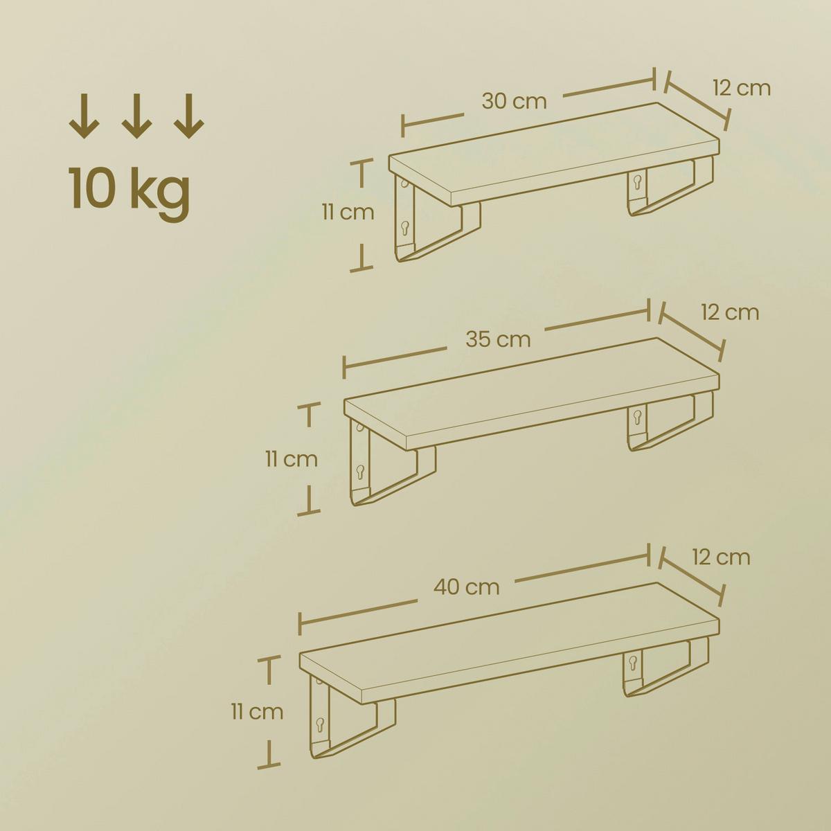 Wandregalset Wall Shelf - Eichefarben/Schwarz, MODERN, Holzwerkstoff/Metall (40/11/12cm) - MID.YOU