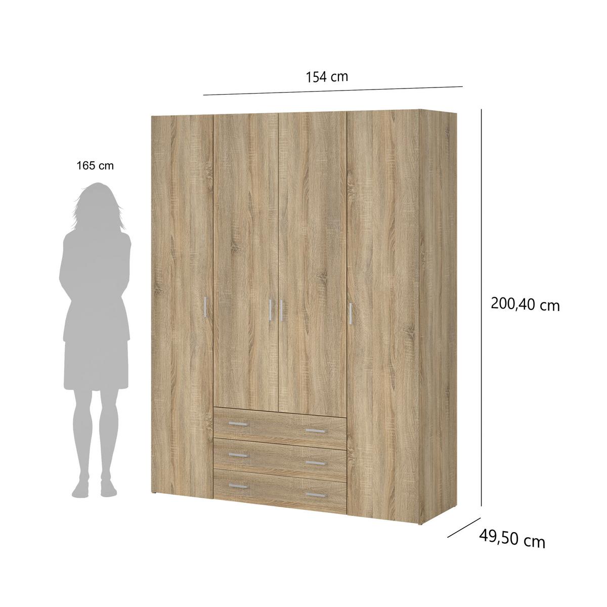 Ruhásszekrény Space 154/200cm - Sonoma tölgy, Konventionell, fa (154/200,4/49,5cm)