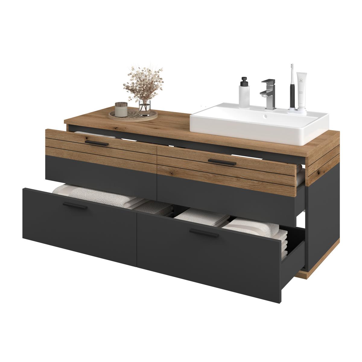 Waschbeckenunterschrank Cotia Cotlu B: 57 cm Anthrazit - Eichefarben/Anthrazit, MODERN, Keramik/Holzwerkstoff (140/57/48cm) - James Wood