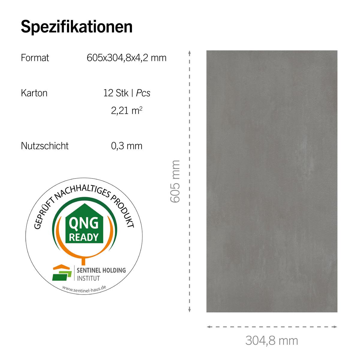 Designboden Steinoptik Grau /dunkelgrau Stärke 4,2mm - Dunkelgrau/Grau, Basics, Kunststoff (60.5/30.48/0.42cm)