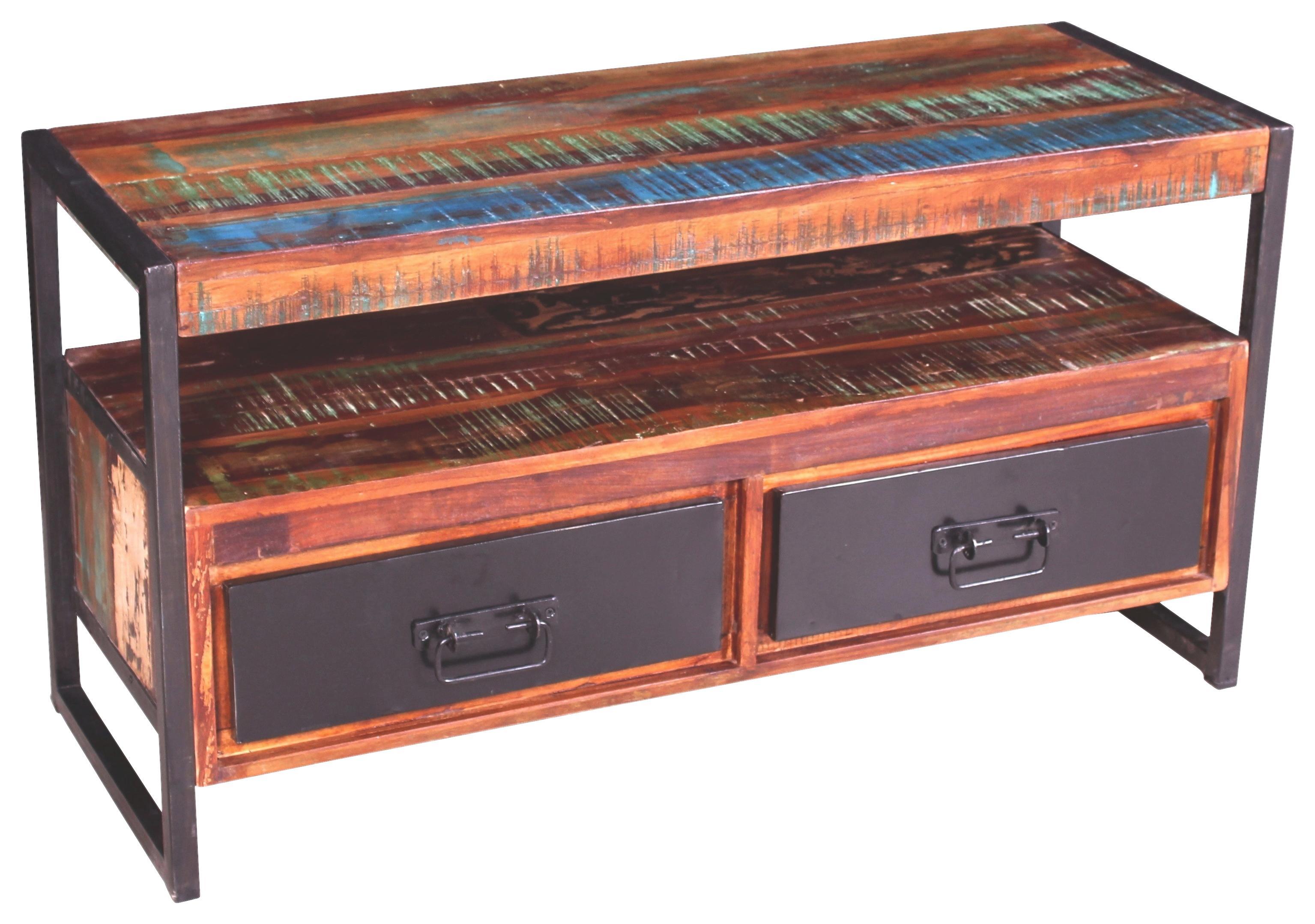 Lowboard Faro B: 107 cm Recyclingholz - Multicolor/Schwarz, Basics, Holz/Metall (107/56/40cm)