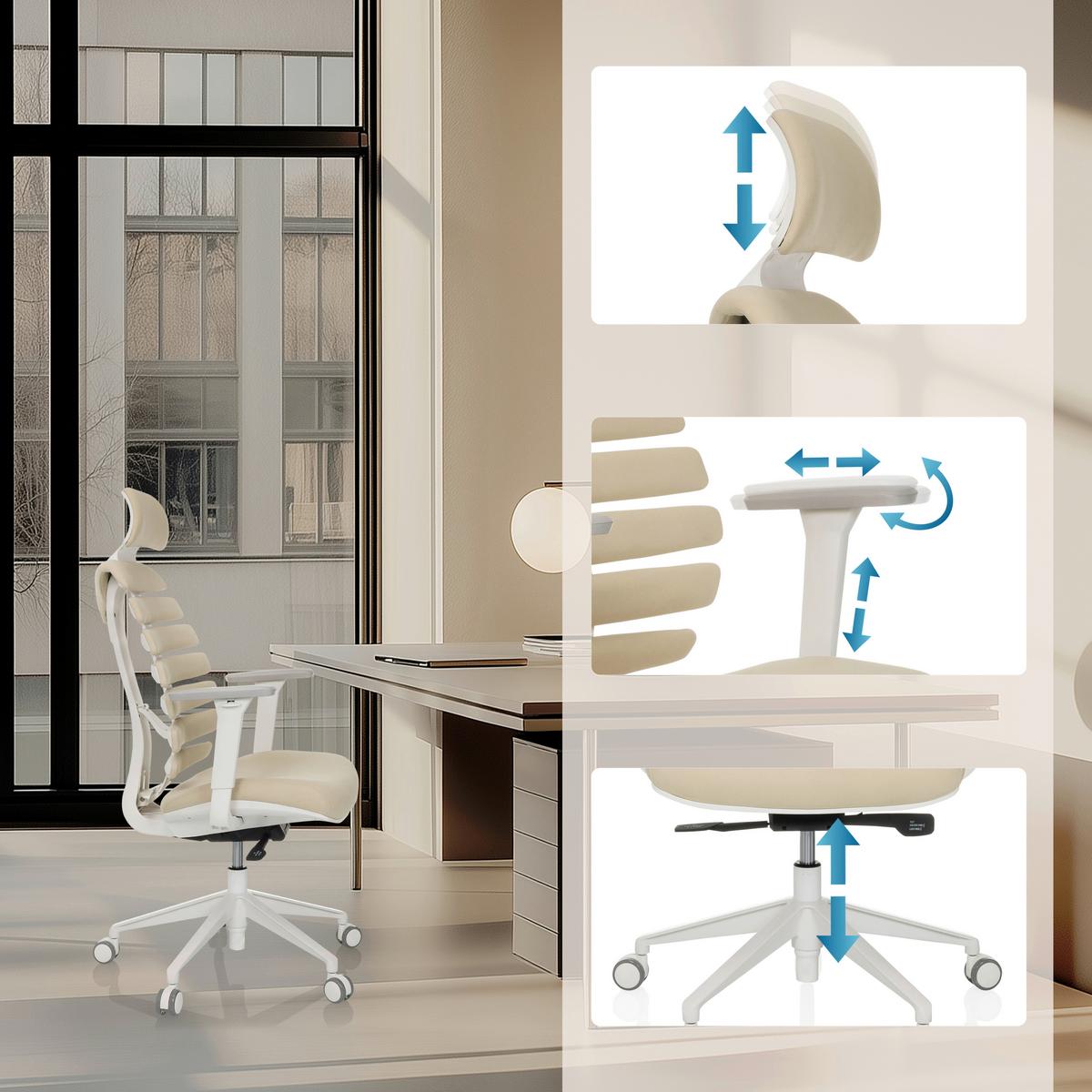 Drehstuhl Ergo Line W Beige B: 67 Cm - Beige/Weiß, MODERN, Kunststoff/Textil (67/116 - 133/65cm) - MID.YOU