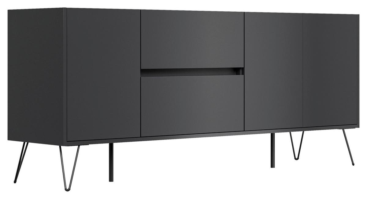 Sideboard Posseik Industrial Graphitfarben B: 177 cm - Schwarz/Graphitfarben, Design, Holzwerkstoff (177/75,8/42cm) - MID.YOU