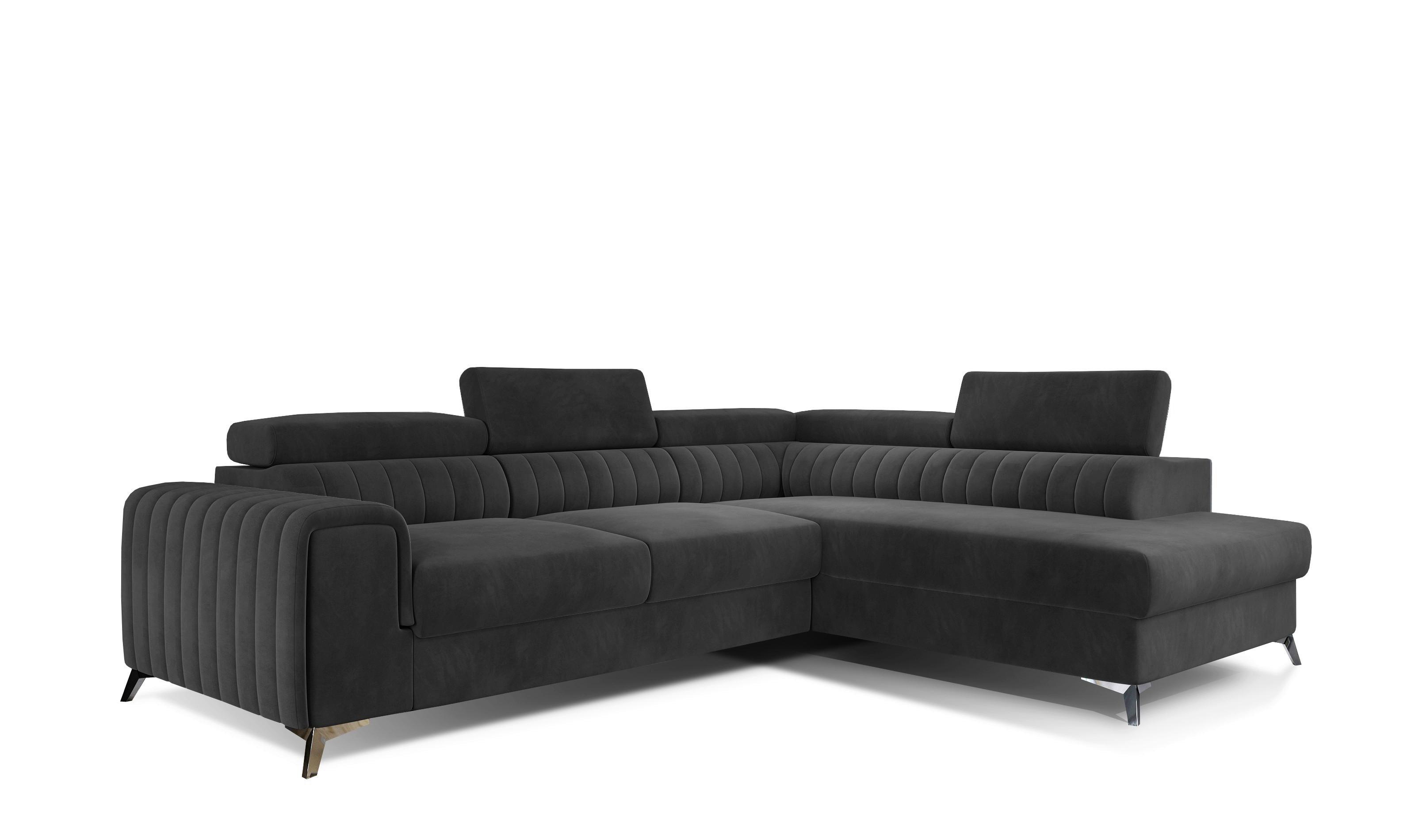 Ecksofa Laurence Anthrazit S:278x205cm - Anthrazit/Silberfarben, Design, Textil (278/205cm) - MID.YOU