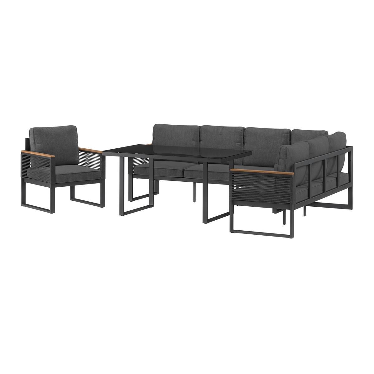 Loungegarnitur Orlando - Dunkelgrau/Naturfarben, MODERN, Glas/Kunststoff (245,5/182cm) - Beldano