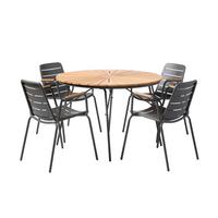 Gartentischgruppe Parc 5tlg Metall/Holz, Anthrazit/Natur - Anthrazit/Teakfarben, Natur, Holz/Metall (160/160/78cm) - Gardenson