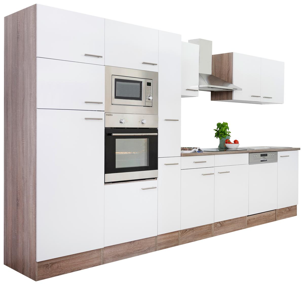 Küchenzeile ohne Geräte B: 370 cm Weiß/Eiche Dekor - Eichefarben/Weiß, Basics, Holzwerkstoff (370cm) - Respekta