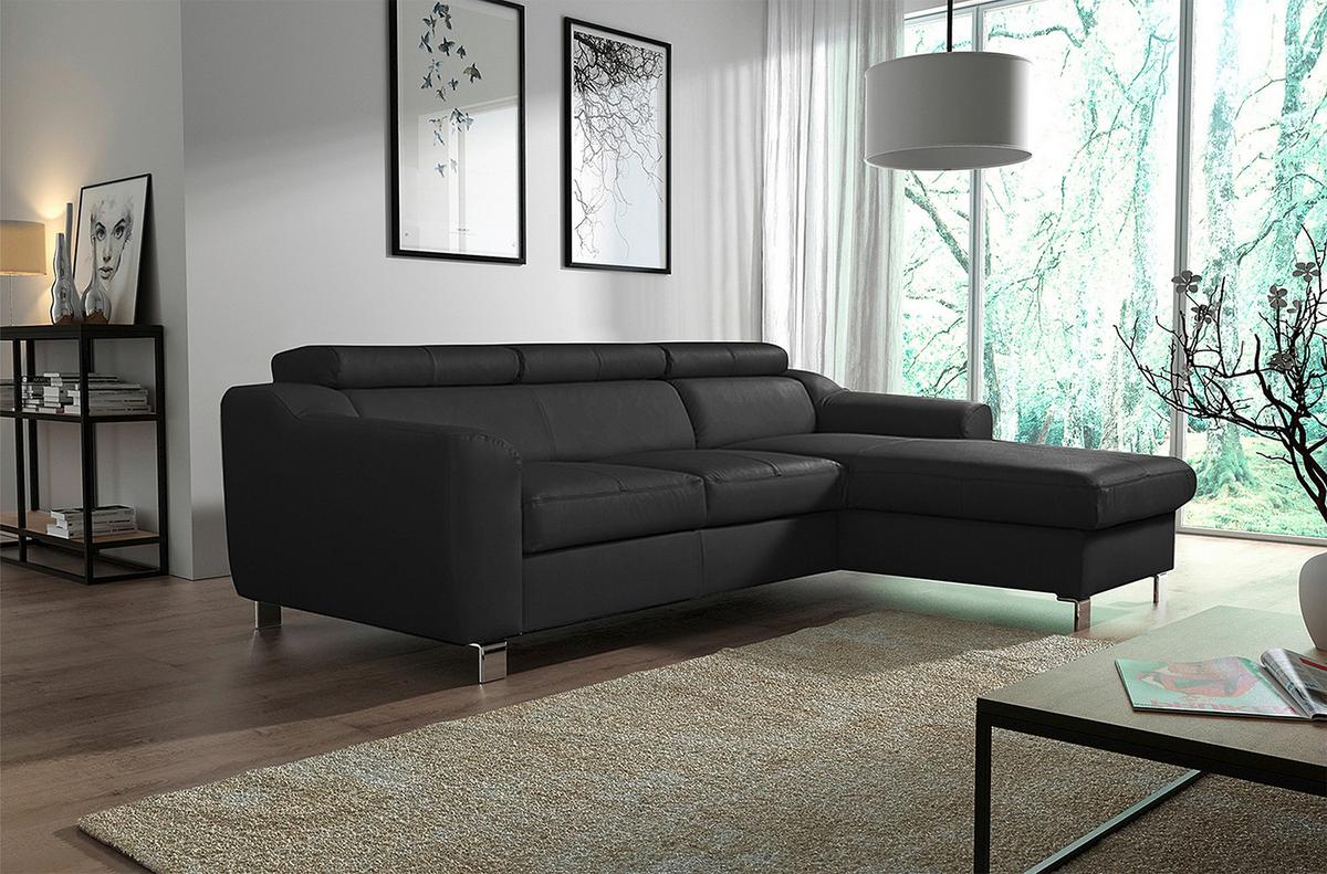 Ecksofa Aspen Lederlook Schwarz 242x176 cm - Chromfarben/Schwarz, Design, Leder/Textil (242/176cm) - Livetastic
