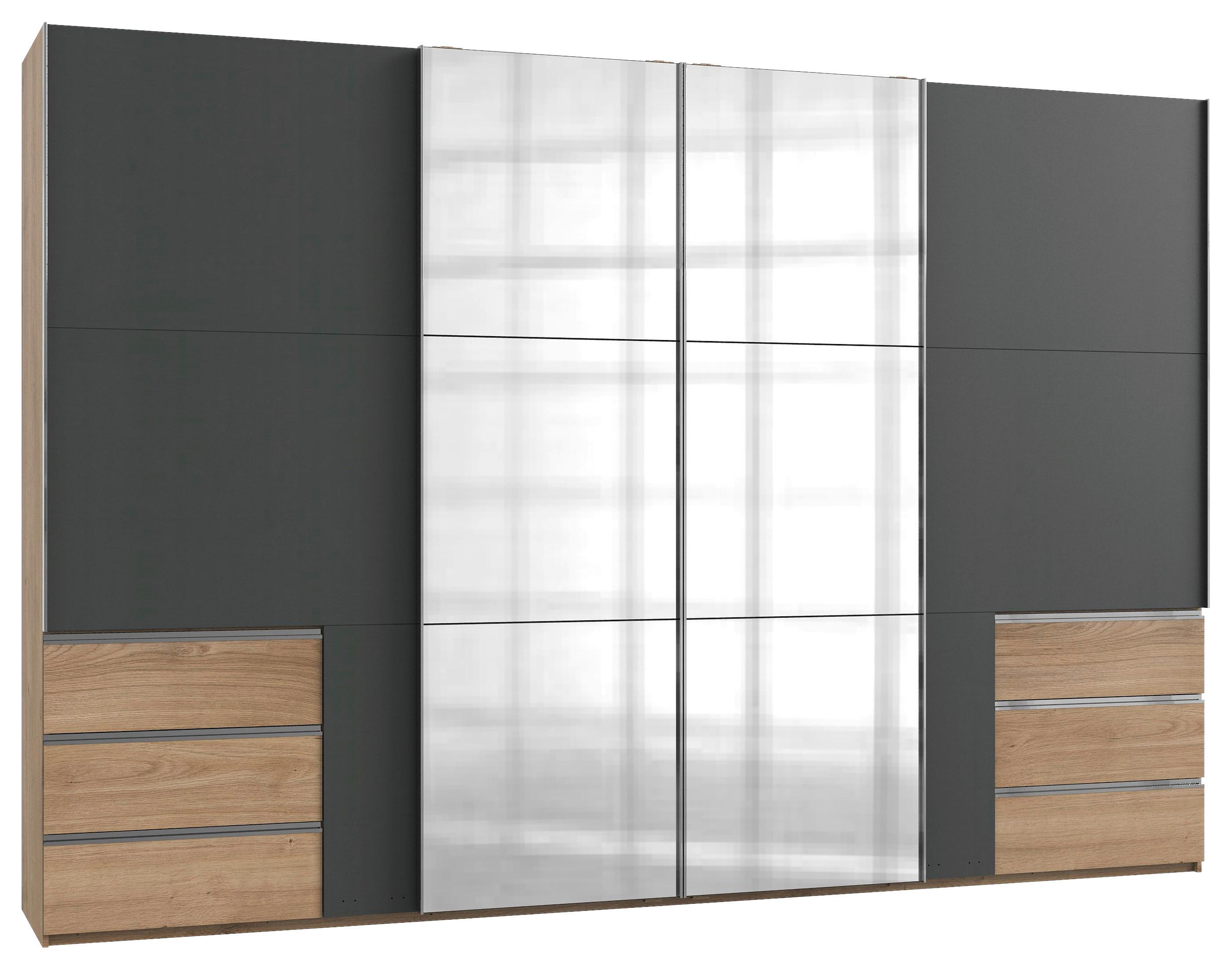 Schwebetürenschrank B: 350 Cm Level 36a Graphit/eiche Dekor - Eichefarben/Graphitfarben, MODERN, Holzwerkstoff (350/236/65cm) - MID.YOU