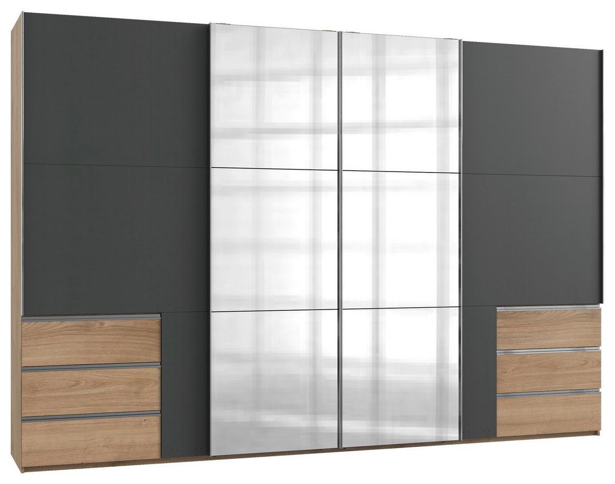 Schwebetürenschrank B: 350 Cm Level 36a Graphit/eiche Dekor - Eichefarben/Graphitfarben, MODERN, Holzwerkstoff (350/236/65cm) - MID.YOU