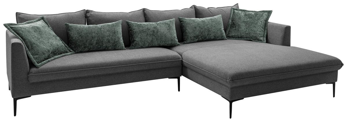 Ecksofa Piazza Dunkelgrau S: 321x187cm - Dunkelgrau/Schwarz, Design, Textil (321/187cm) - Livetastic