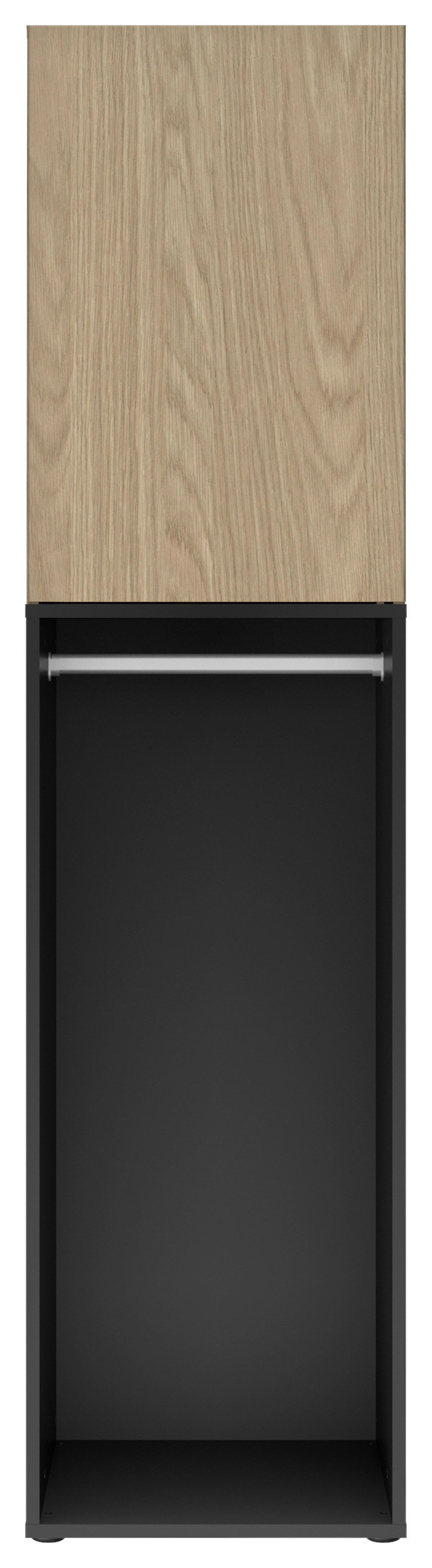 Kleiderschrank Nael 50 cm, Eichefarben/ Schwarz - Eichefarben/Schwarz, Basics, Holzwerkstoff (50/200/60cm)
