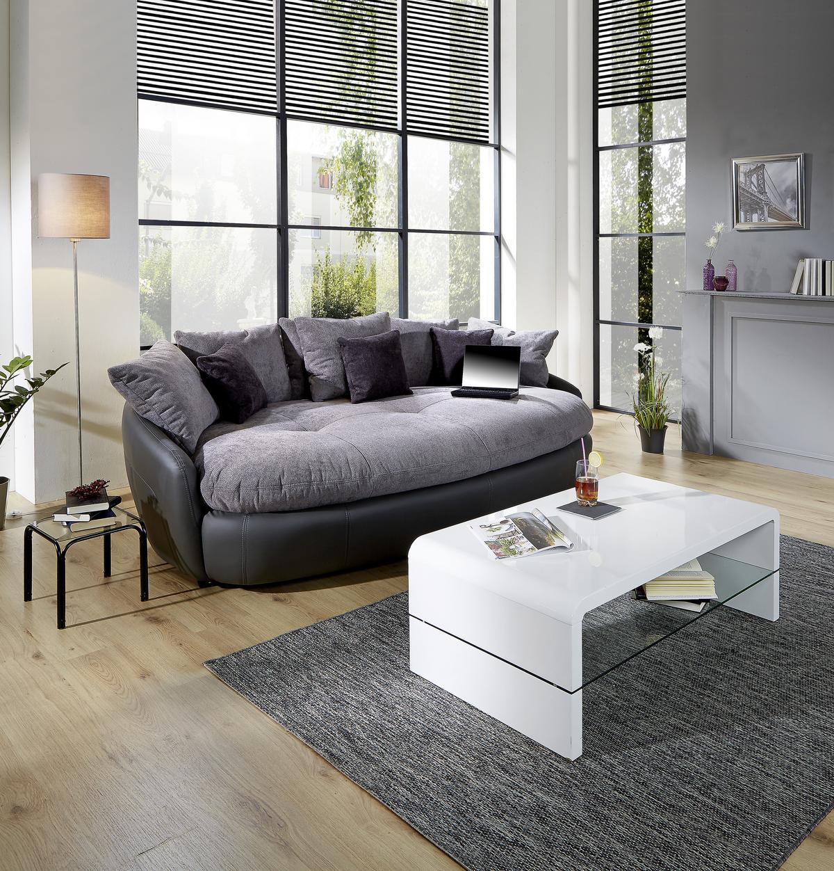 Big Sofa Aruba mit Kissen B: 238 cm Grau/Schwarz Lederlook - Schwarz/Grau, LIFESTYLE, Textil (238/80/140cm) - Luca Bessoni