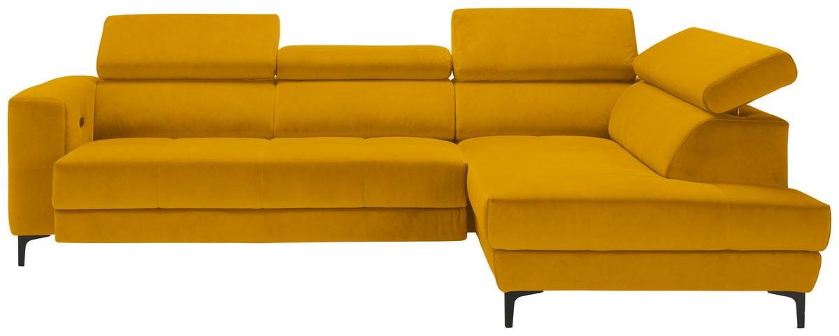 Rohová sedačka EMMA, pravá, žlutá,op.hl.,USB,el.výsuv - černá/žlutá, Moderní, textil (301/210cm) - Premium Living