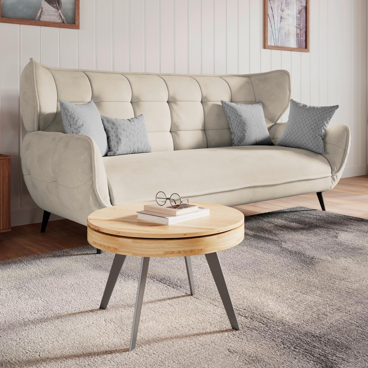 2-Sitzer-Sofa Prince Beige B: 191 cm - Beige/Schwarz, MODERN, Textil (191/105/98cm)