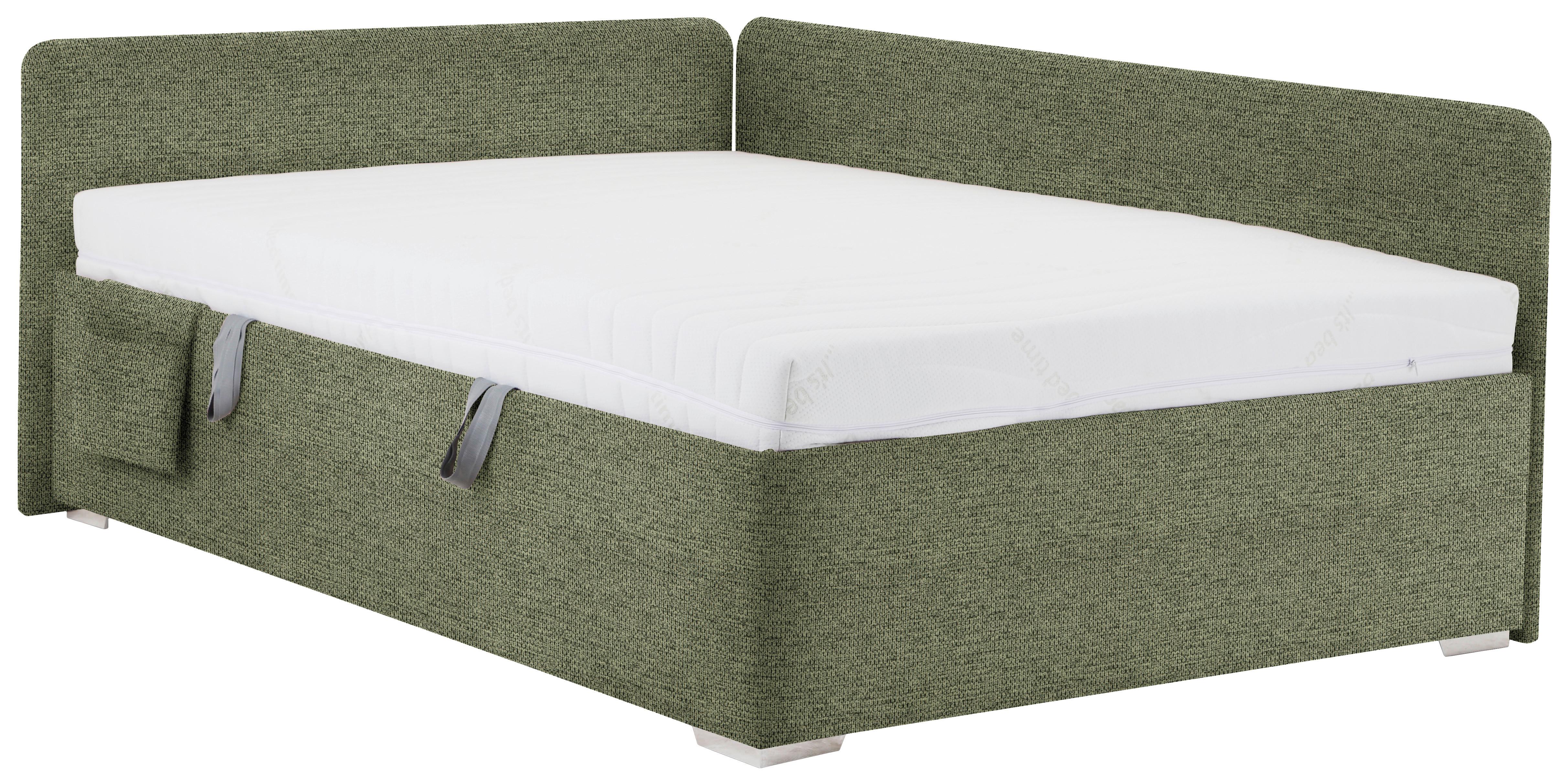 Posteľ Remi s bočnicami 140x200, poťah olivovozelený - olivovozelená/prírodná farba, Konventionell, drevo/textil (140/200cm)