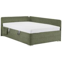 Posteľ Remi s bočnicami 140x200, poťah olivovozelený - olivovozelená/prírodná farba, Konventionell, drevo/textil (140/200cm)