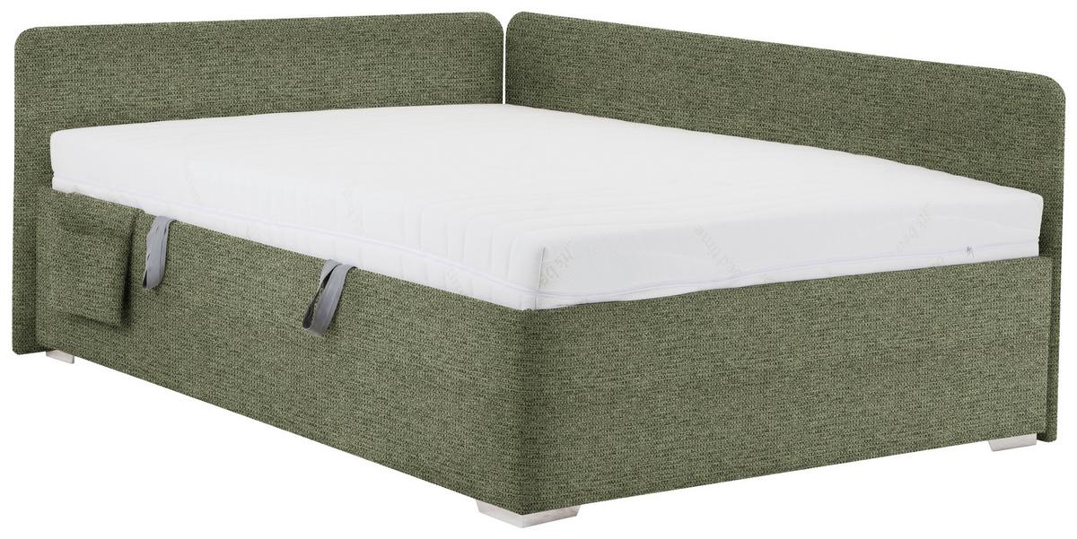 Posteľ Remi s bočnicami 140x200, poťah olivovozelený - olivovozelená/prírodná farba, Konventionell, drevo/textil (140/200cm)