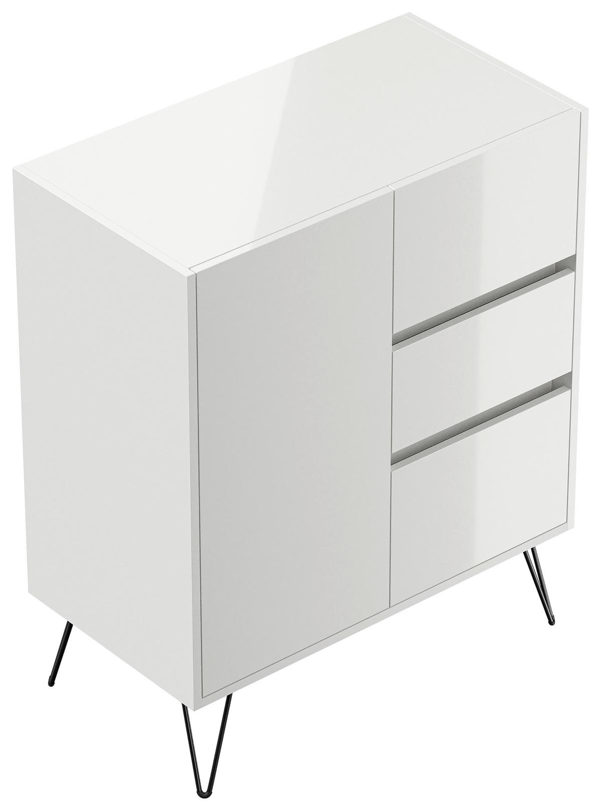 Sideboard Posseik Industrial Weiß B: 76 Cm - Weiß Hochglanz/Schwarz, Design, Holzwerkstoff (76/93,6/42cm) - P & B