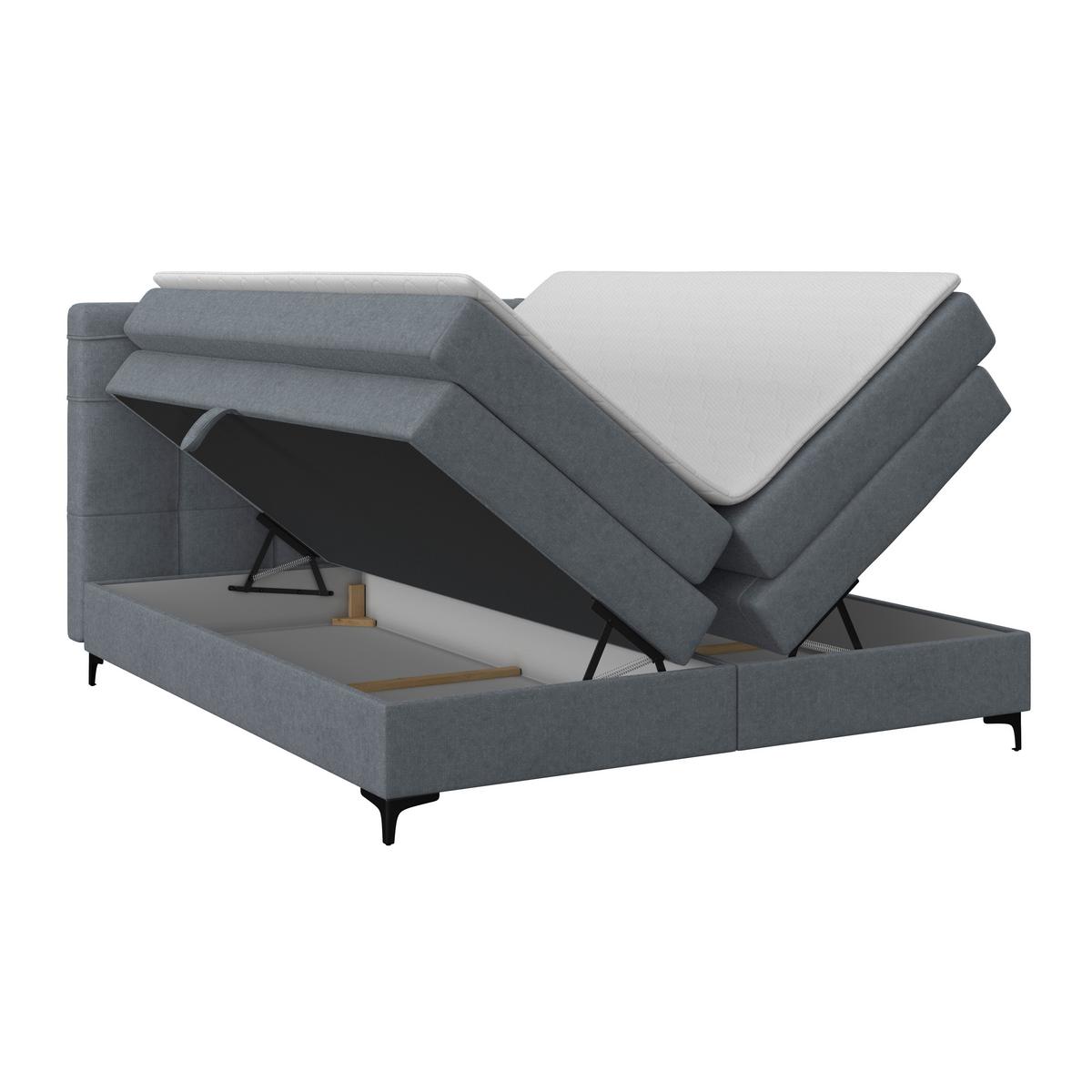 Boxspringbett MITTO Blaugrau 160x200 cm - Blaugrau/Schwarz, KONVENTIONELL, Textil/Metall (160/200cm)