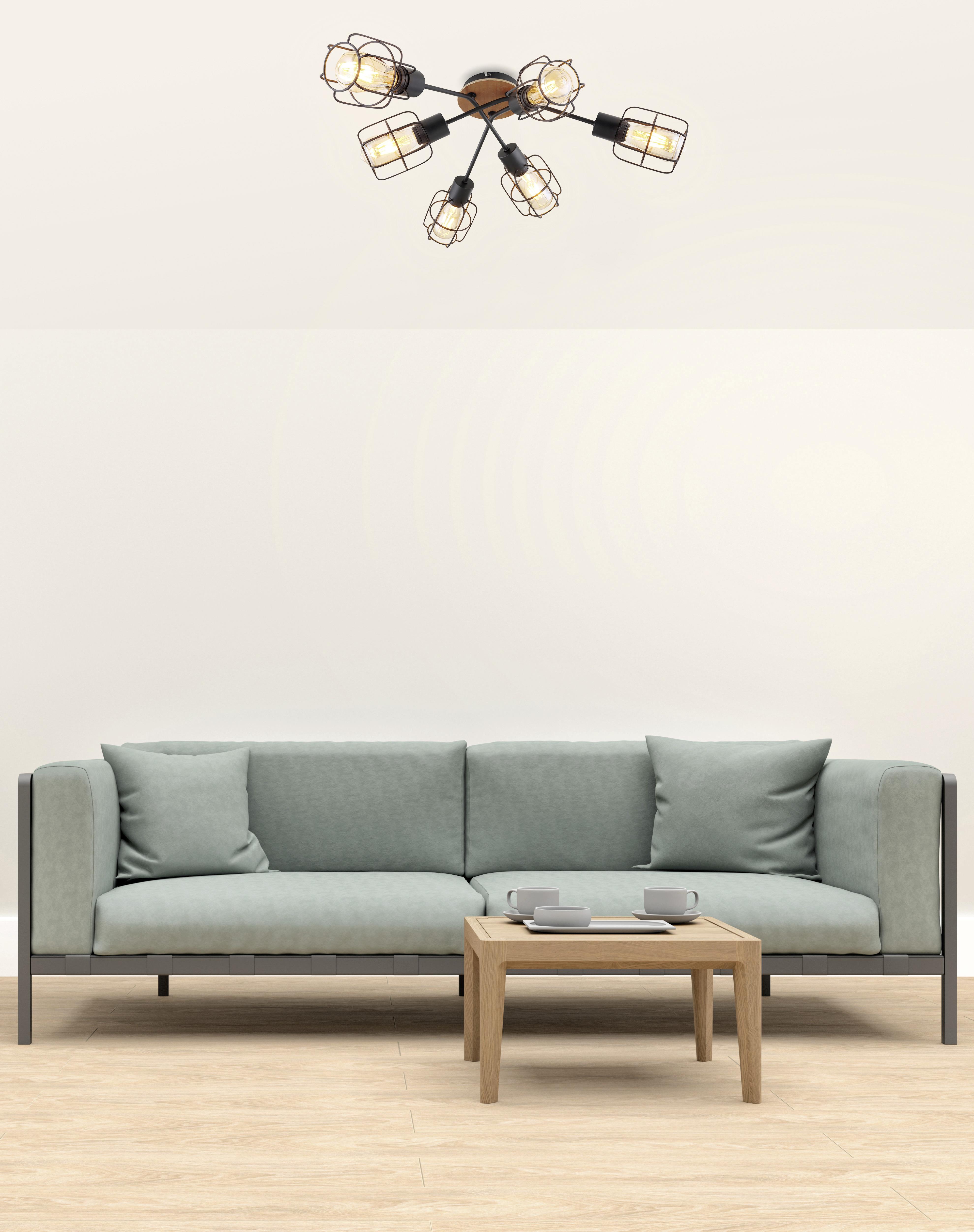Deckenleuchte Willa Ø 78,5 Cm 6-Flammig - Schwarz/Braun, Basics, Holz/Metall (78,5/24cm) - Globo