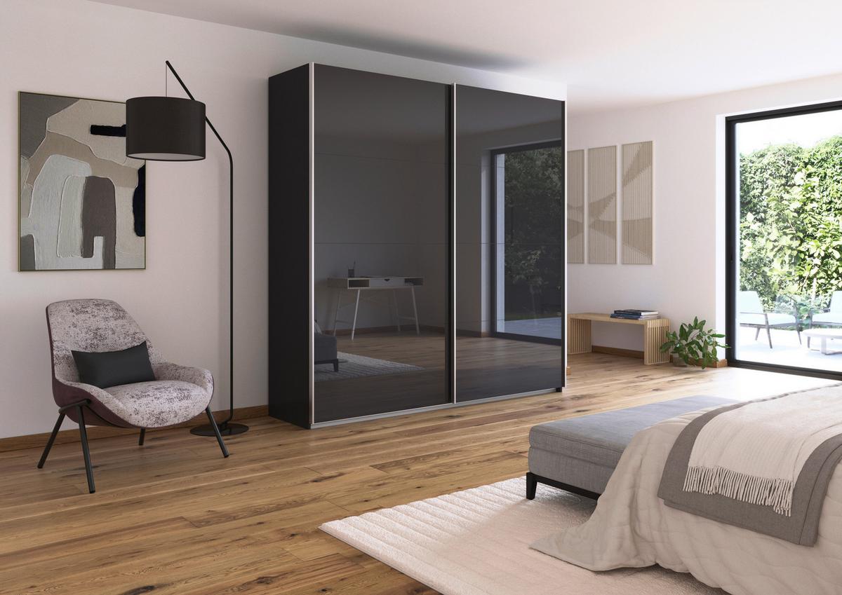 Tolóajtós Szekrény Feldkirch 225/229 Cm - magasfényű antracit/antracit, Modern, faalapú anyag/Üveg (225/229/62cm)