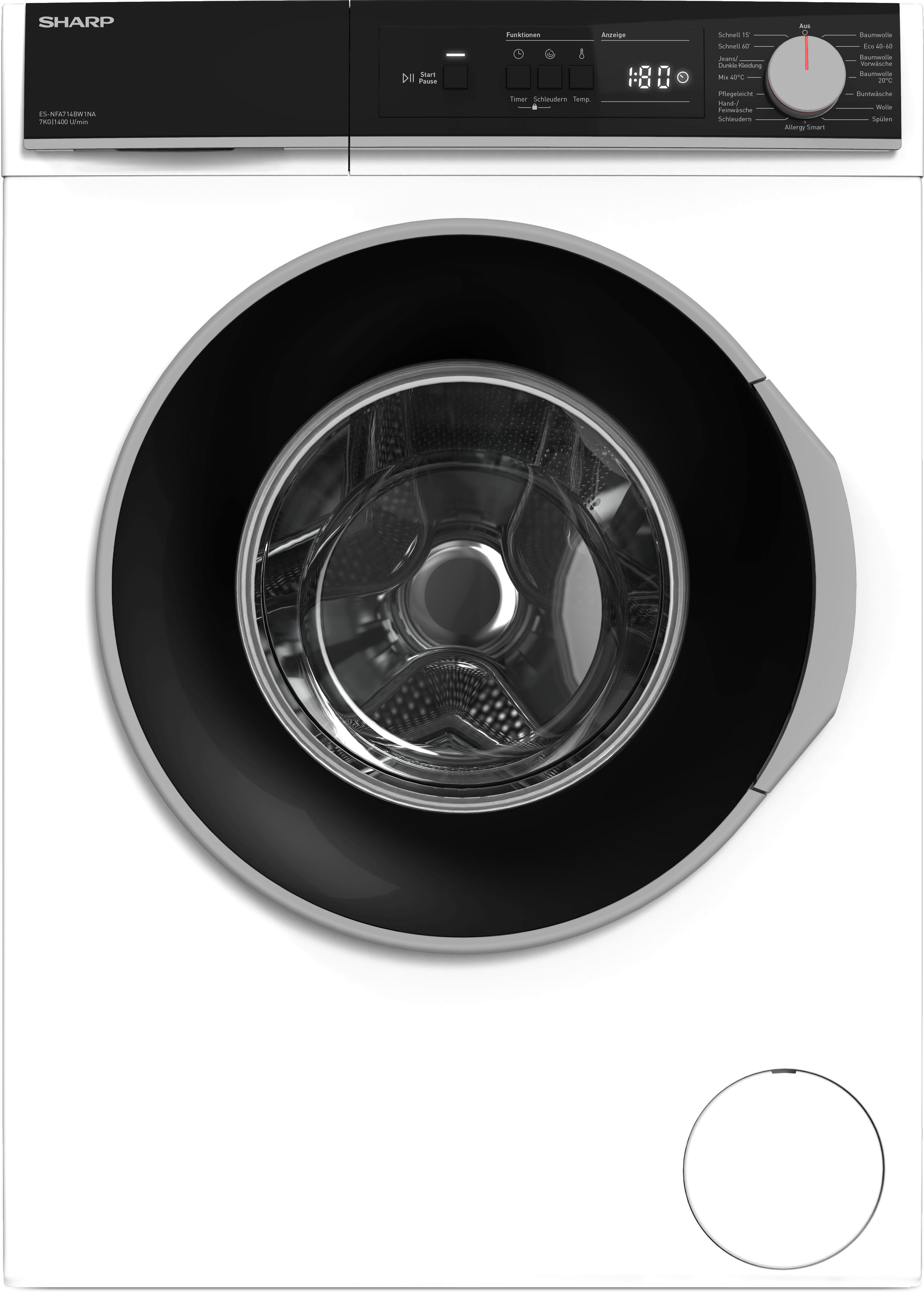 Waschmaschine Es-Nfa714bw1na-De Waschm. 7kg - Weiß, Basics, Kunststoff/Metall (59,7/84,5/52,7cm) - Sharp