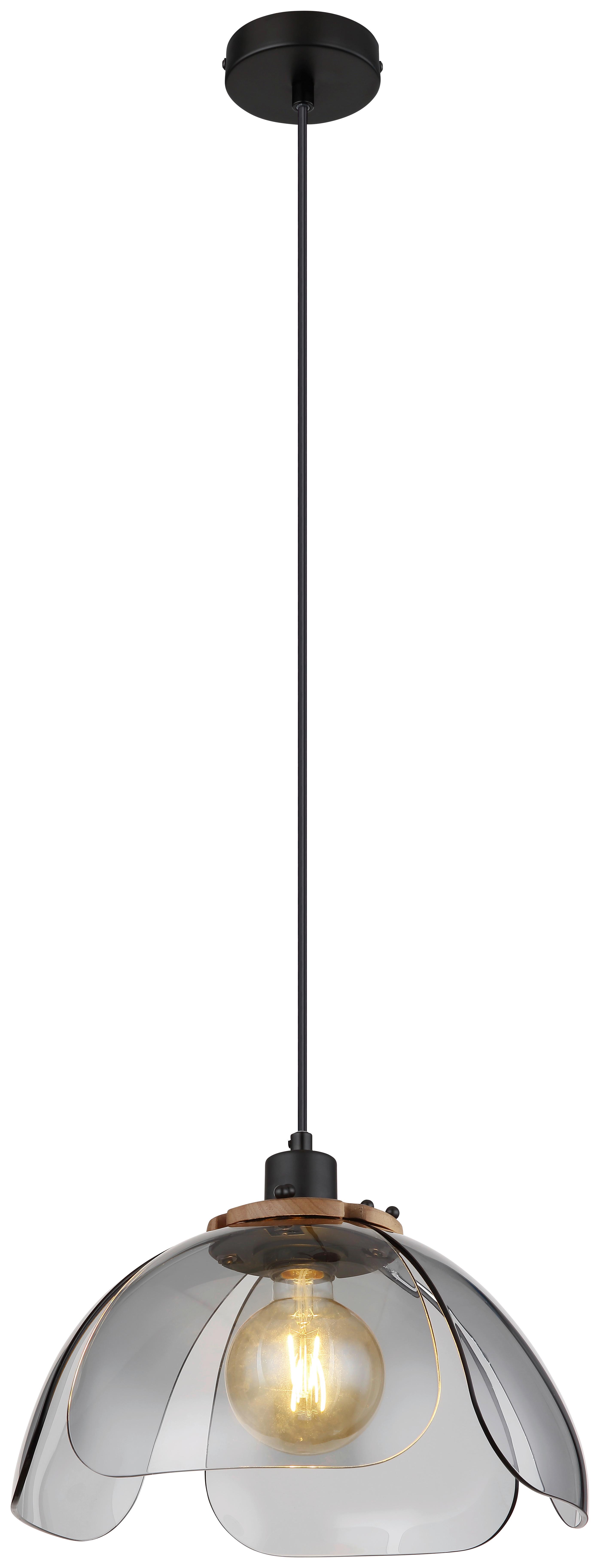 Hängeleuchte H: 120 cm 1- Flammig Retro Look - Schwarz, Basics, Glas/Metall (34/120cm) - Globo