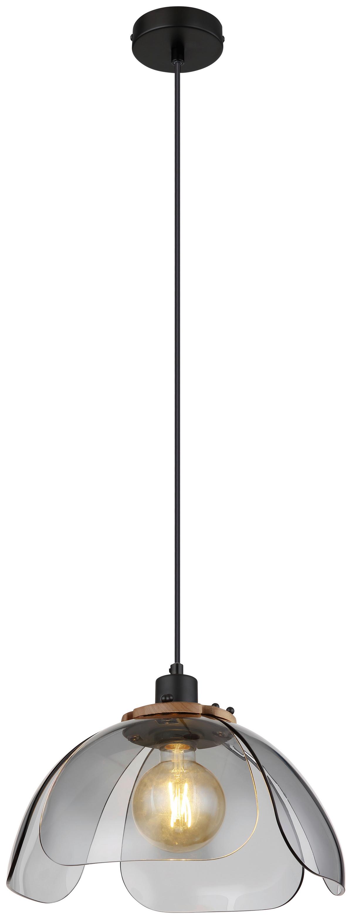 Hängeleuchte H: 120 cm 1- Flammig Retro Look - Schwarz, Basics, Glas/Metall (34/120cm) - Globo