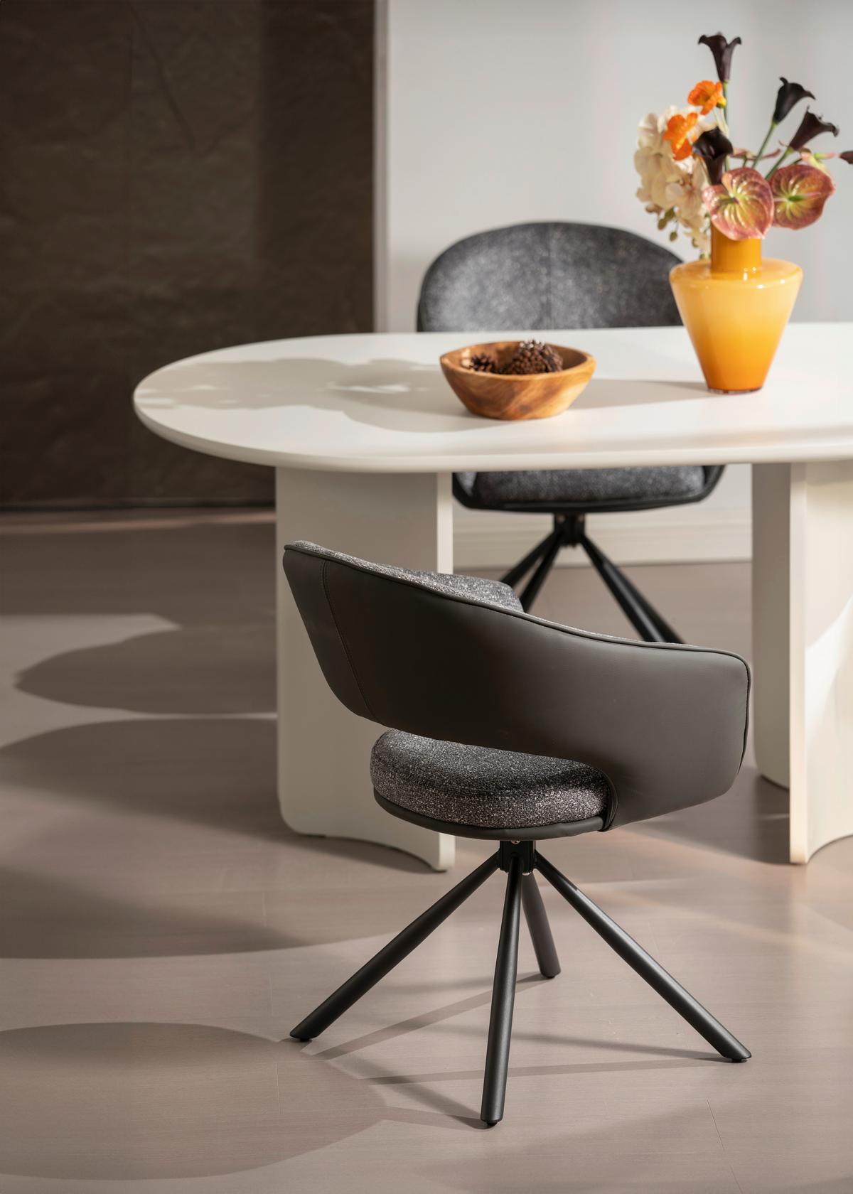 Armlehnstuhl Alva Leinenoptik Grau, B: 58 cm - Dunkelgrau/Grau, LIFESTYLE, Holz/Textil (58/83/62cm) - Livetastic