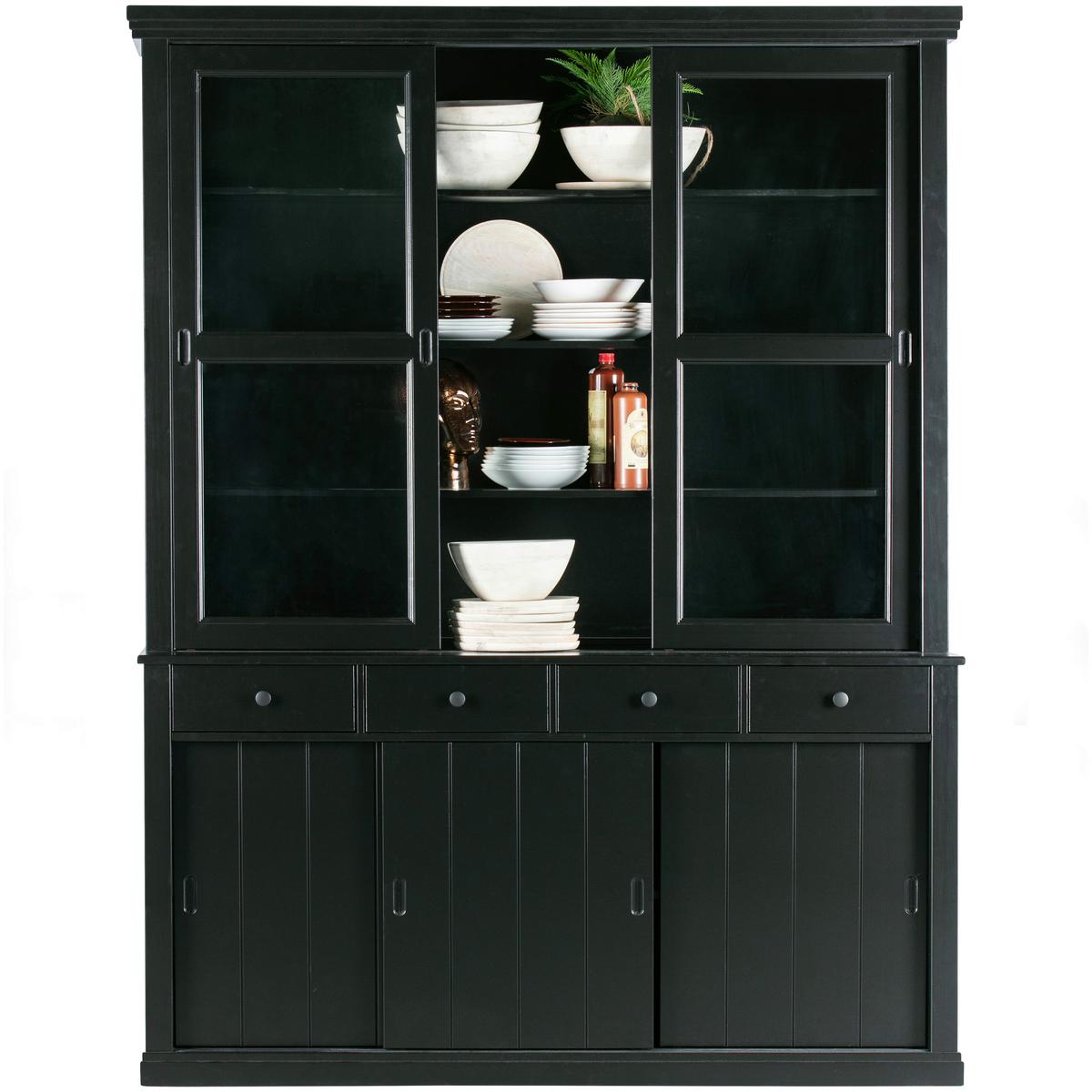 Vitrine Lagos Schwarz B: 166 Cm - Schwarz, Design, Glas/Holz (166/214/48cm) - Livetastic