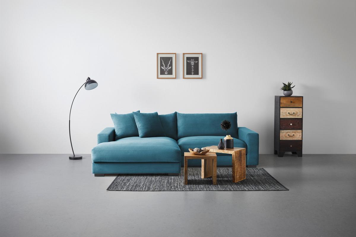Rohová sedačka PEDRO, levá, petrolejový manšestr - petrolej, Moderní, textil (180/265cm) - Mömax