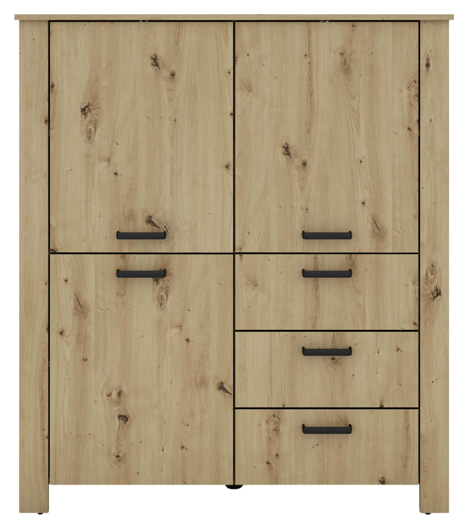 Highboard Faro Eiche Artisan B: 120 Cm - Schwarz/Eiche Artisan, Design, Holzwerkstoff (120/137/40cm) - MID.YOU