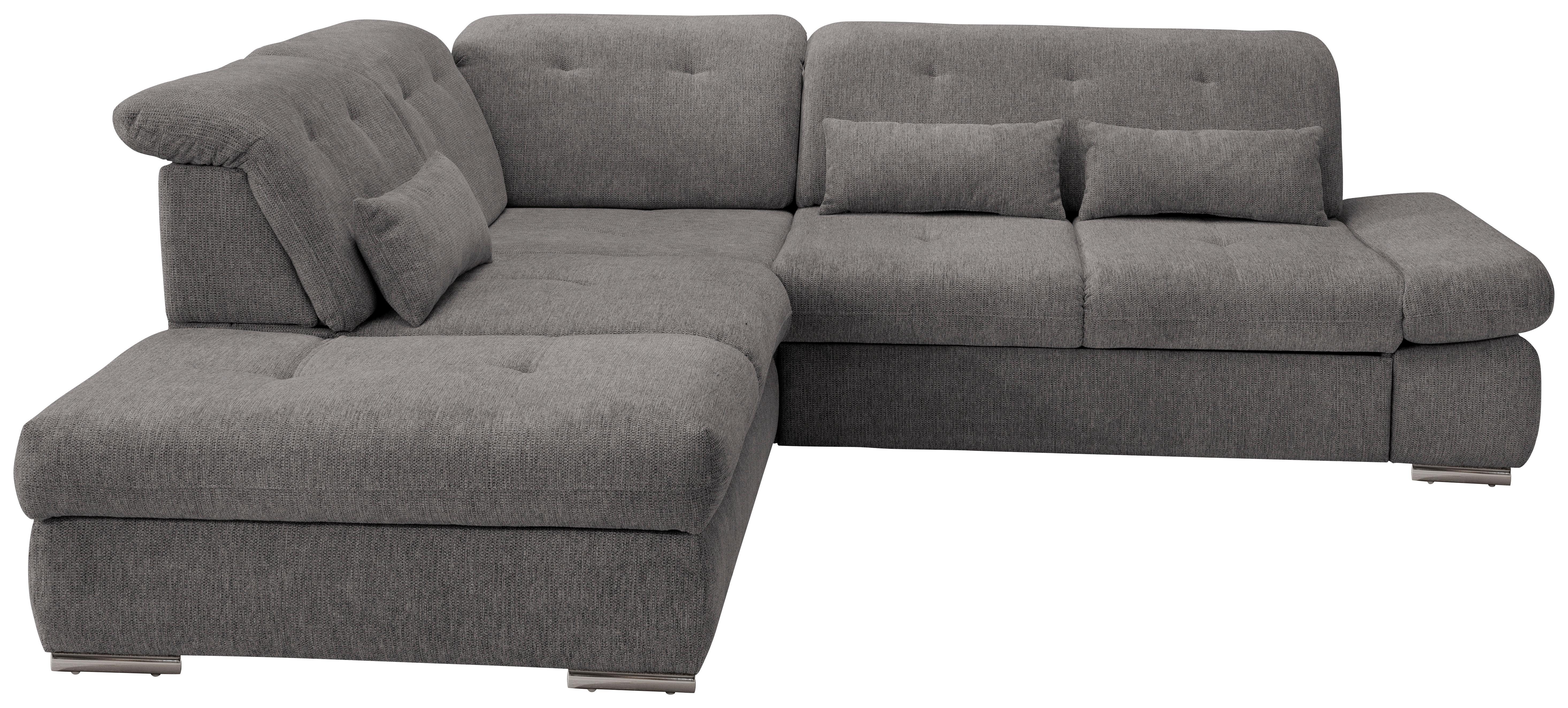 Ecksofa mit Schlaffunktion Dalida Braun/Grau Chenille - Chromfarben/Braun, Design, Textil (254/280cm) - Livetastic