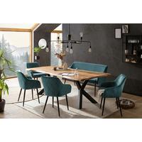 Tischgruppe Akazie Massiv/Waldgrün 6--Teilig. - Waldgrün/Naturfarben, MODERN, Holz/Textil (220/110/76,5cm) - Livetastic