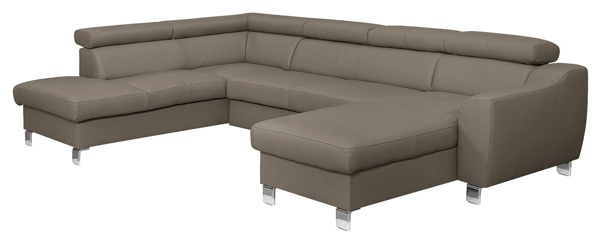 Wohnlandschaft Aspen Taupe U-Form: 208 cm - Taupe/Chromfarben, Design, Leder/Textil (208/315/175cm) - Livetastic