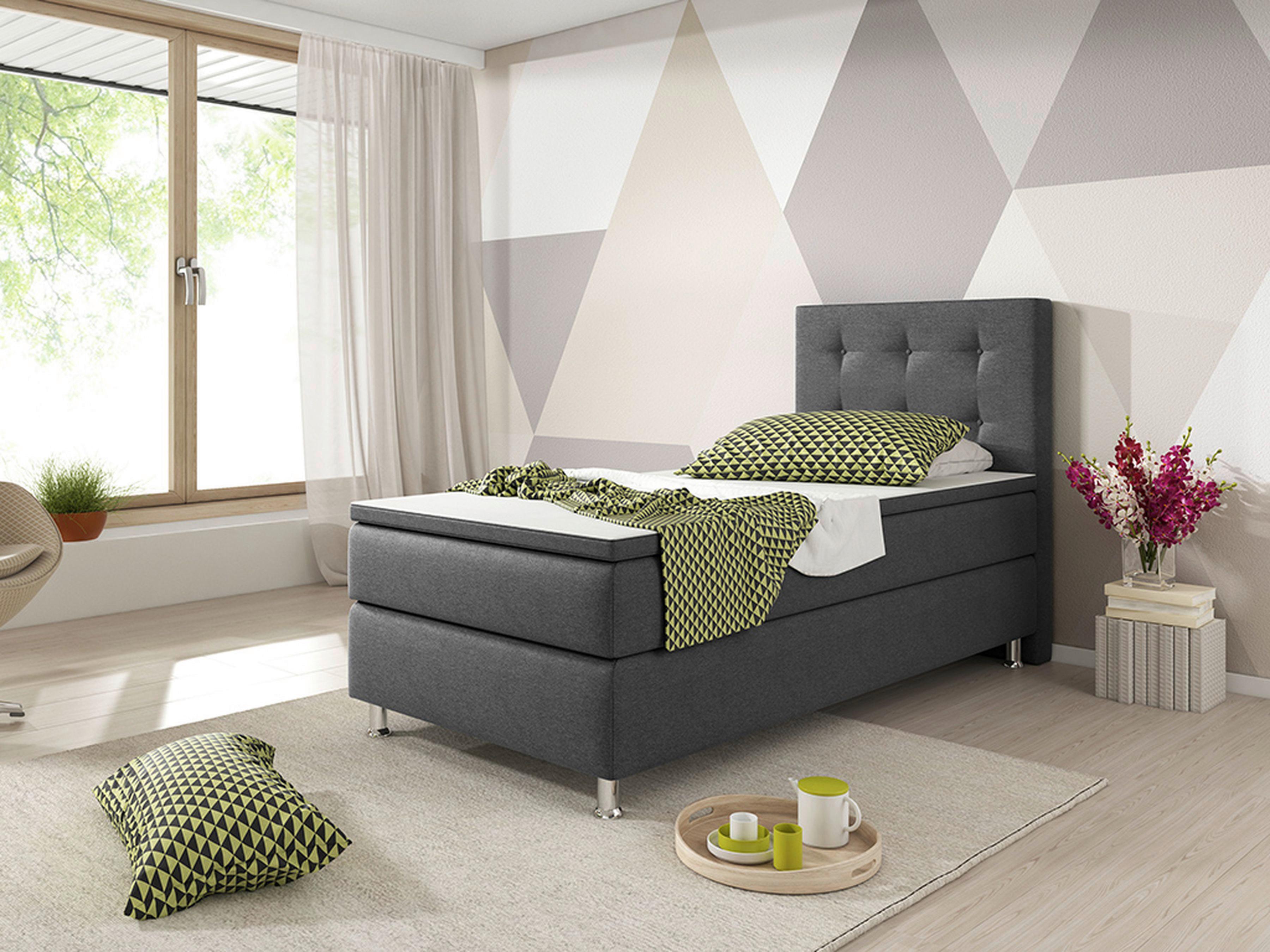 Boxspringbett Mit Topper / Matratze 90x200 Cm Köln - Anthrazit/Silberfarben, KONVENTIONELL, Textil (90/115/210cm) - MID.YOU