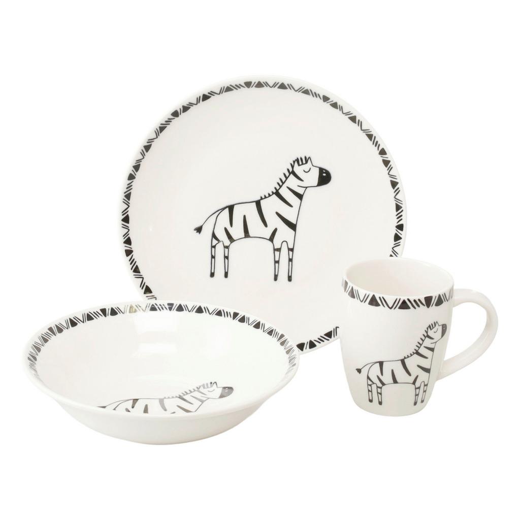 Kindergeschirrset 3 -Teilig. Steinzeug, Zebra