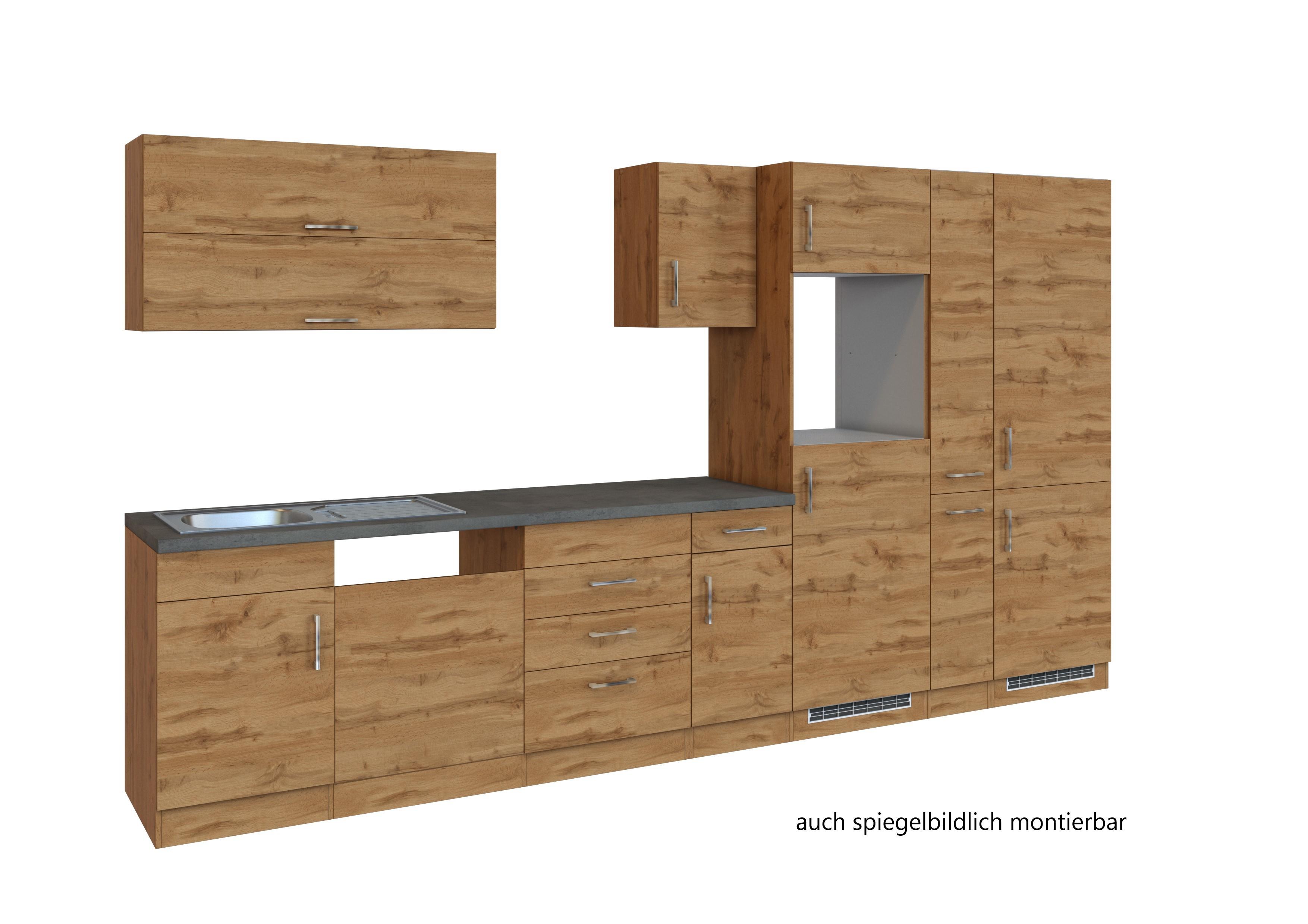Küchenzeile Sorrento ohne Geräte 360 cm Eichefarben - Eichefarben/Anthrazit, MODERN, Holzwerkstoff (360/200/60cm)