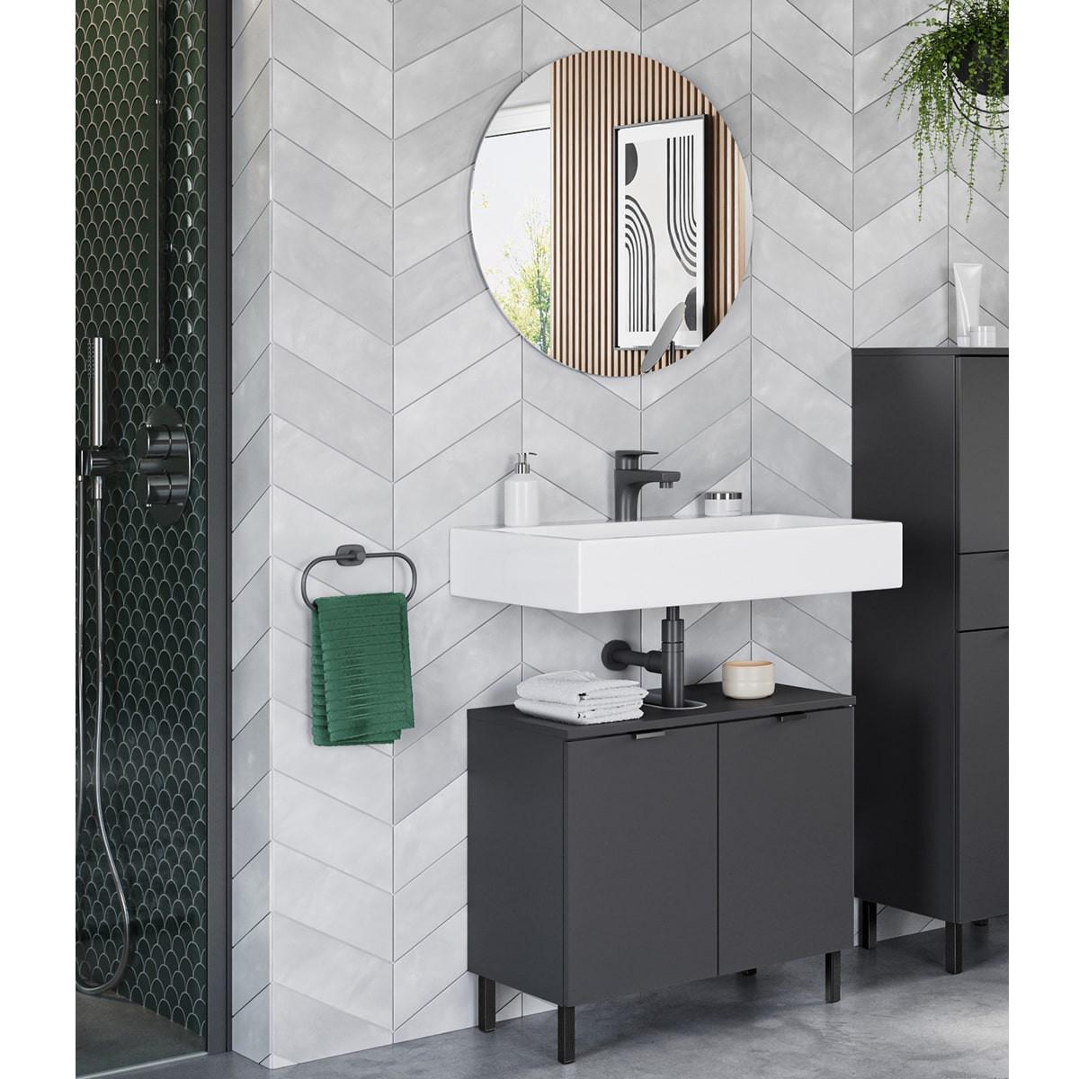 Badezimmer Gw-Arcena - Schwarz/Graphitfarben, MODERN, Holzwerkstoff (60cm) - Germania
